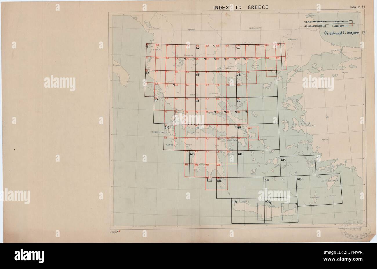 GRÈCE FICHES D'INDEX CARTE 1945 Banque D'Images