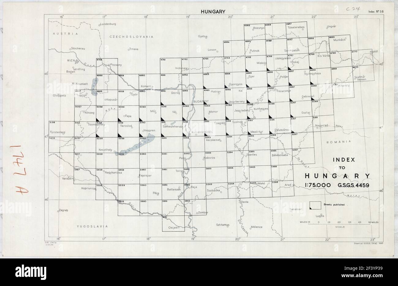 Hongrie 1945 FICHES carte Banque D'Images