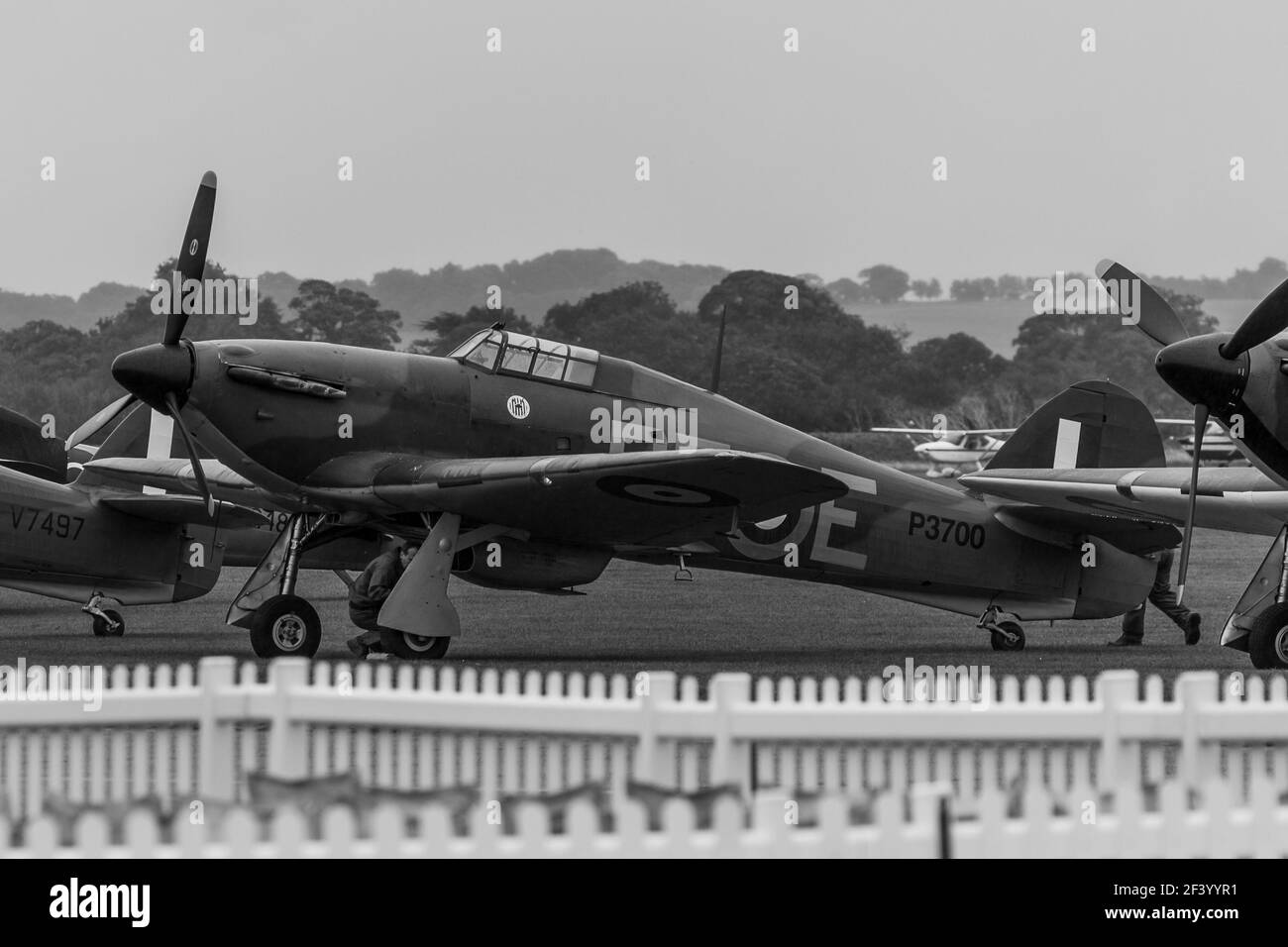 Hawker Hurricane Mk.1 vu ici sur l'affichage statique à l'I.W.M. Duxford. Série P3700. Banque D'Images