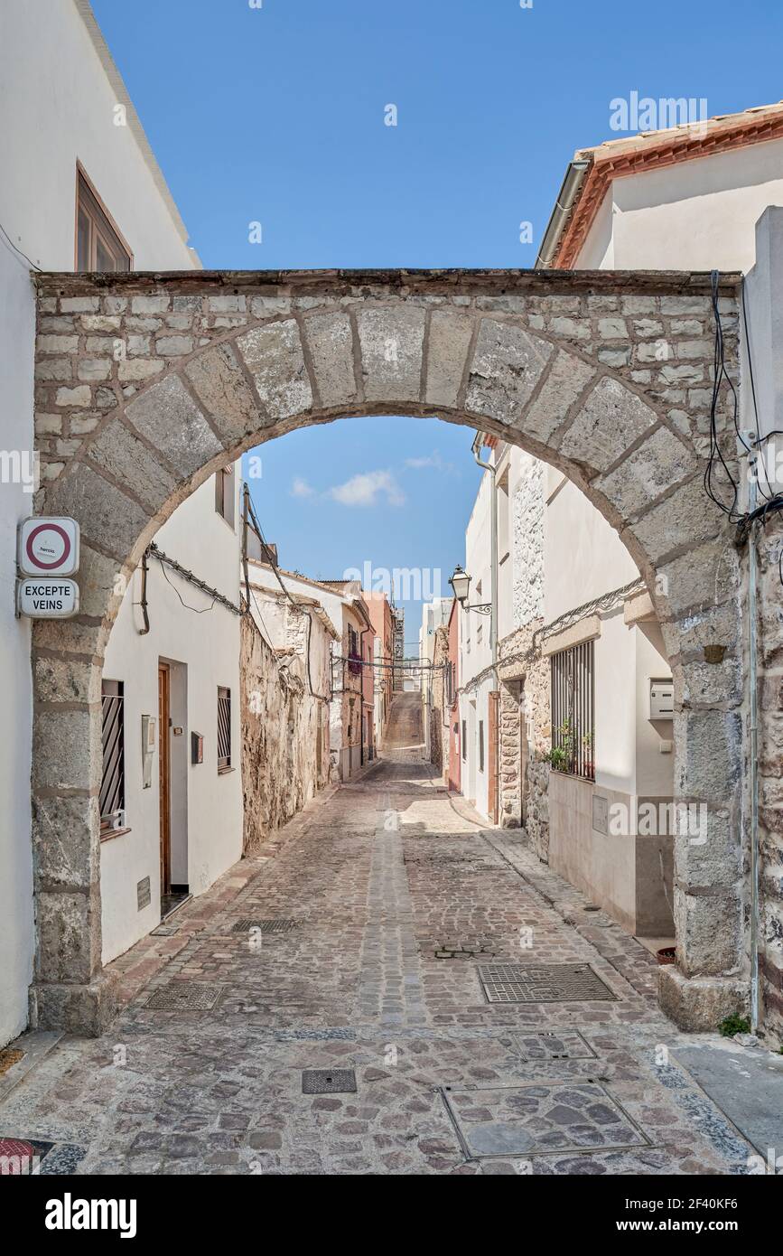 Portail de la Judería, (Portalet de la sang) accès au complexe urbain du quartier juif de la ville de Sagunto, province de Valence, Espagne. Banque D'Images