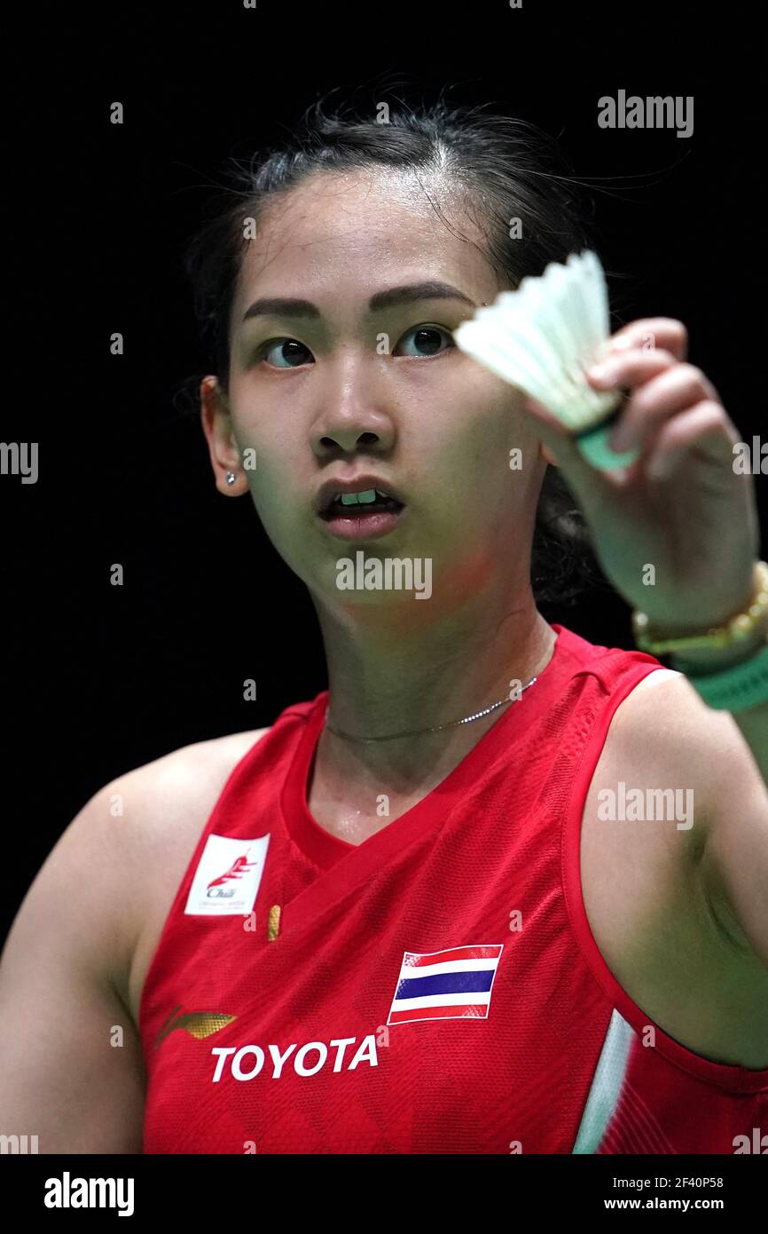 La Thaïlande Pornpawee Chochuwong en action pendant son match contre la Thaïlande Phittayaporn Chaiwan le deuxième jour du YONEX All England Open Badminton Championships à Utilita Arena Birmingham. Date de la photo: Jeudi 18 mars 2021. Banque D'Images