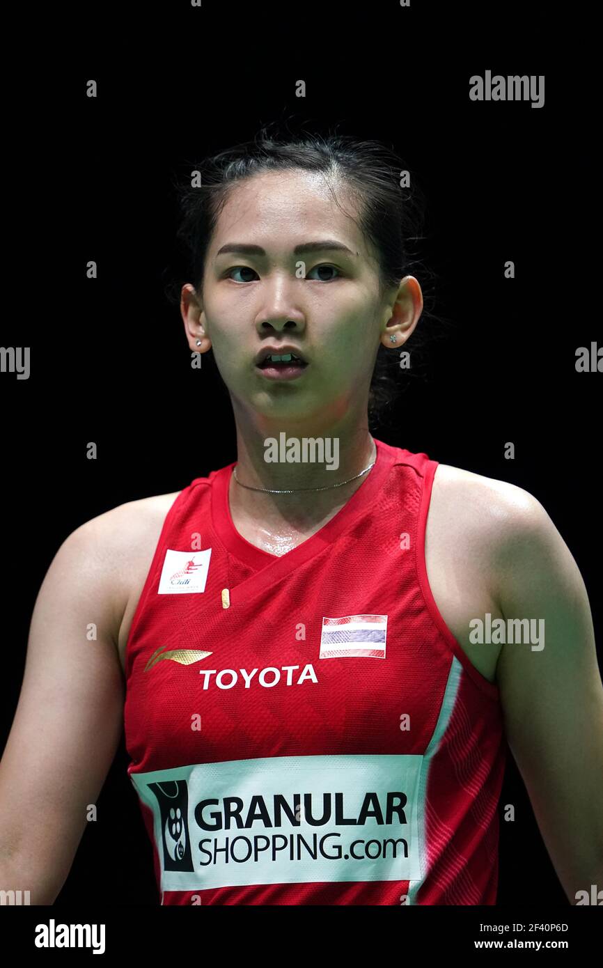 La Thaïlande Pornpawee Chochuwong en action pendant son match contre la Thaïlande Phittayaporn Chaiwan le deuxième jour du YONEX All England Open Badminton Championships à Utilita Arena Birmingham. Date de la photo: Jeudi 18 mars 2021. Banque D'Images