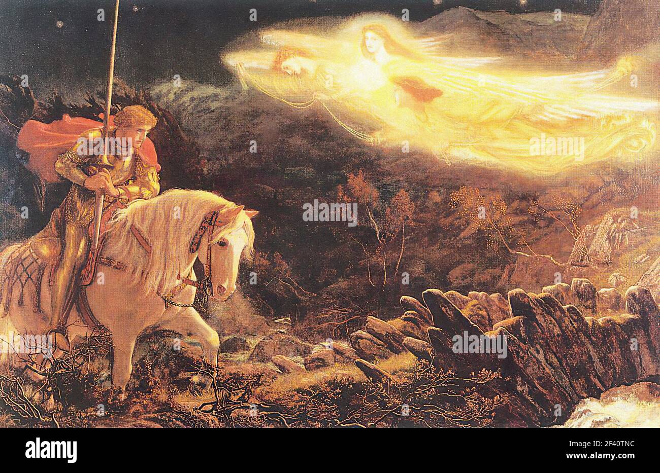 Arthur Hughes - Sir Galahad Quest Holy Graal 1870 Banque D'Images