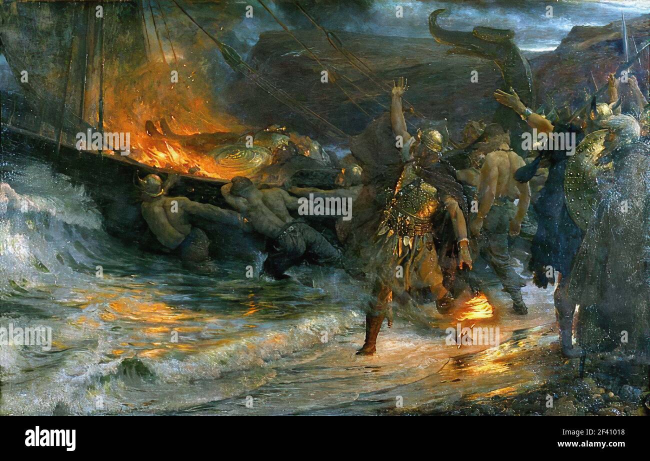 Tableau Sur Toile Vikings Drakkar Sur Montagnes - Islandburner 100x57cm
