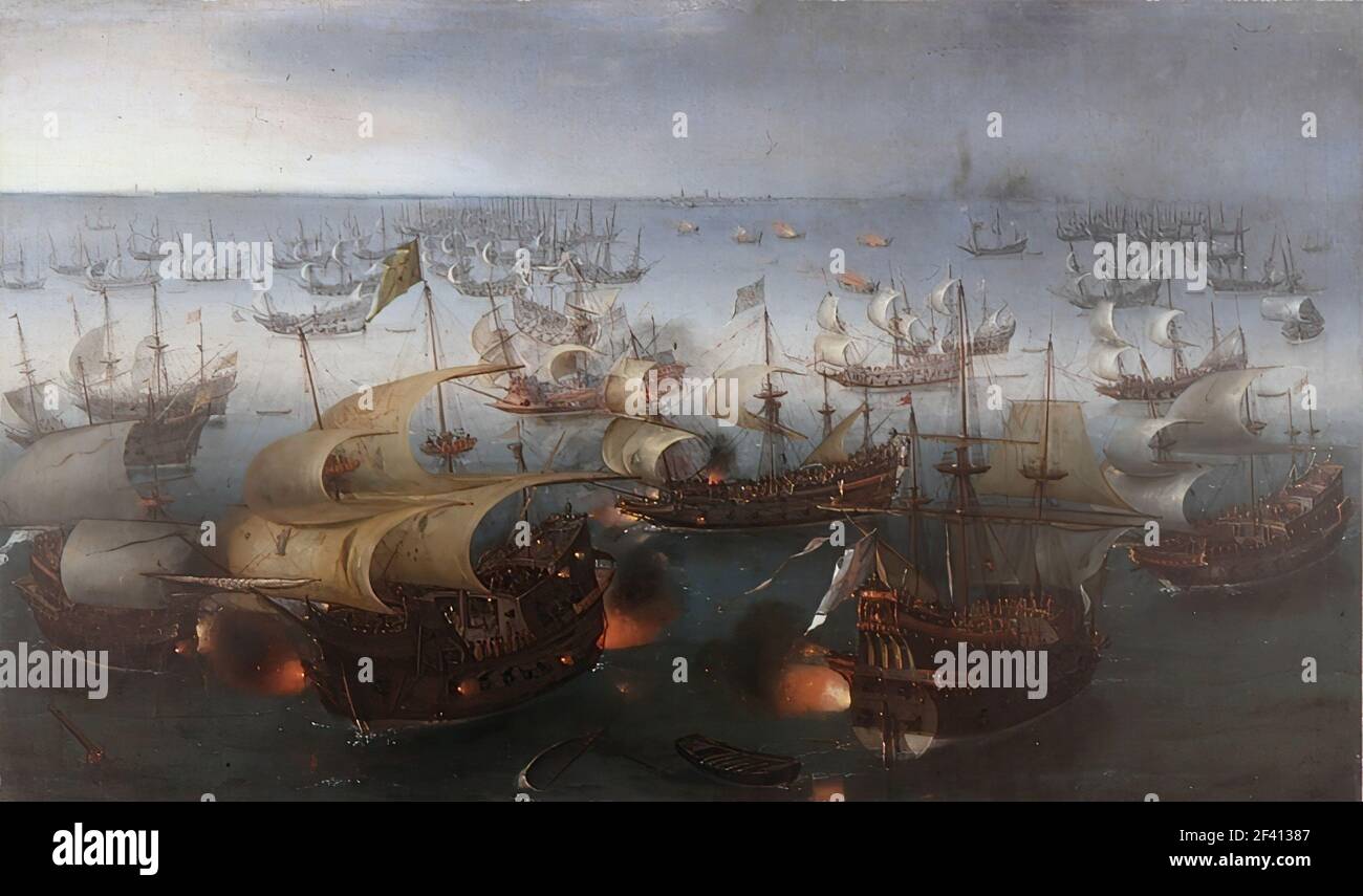 Hendrick Cornelisz Vroom - bataille avec l'Armada espagnole 1601 Banque D'Images