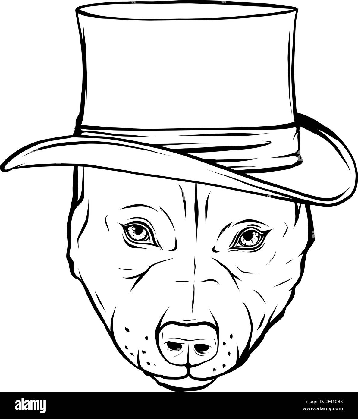 dessinez en noir et blanc le chien pitbull avec un chapeau illustration vectorielle Illustration de Vecteur