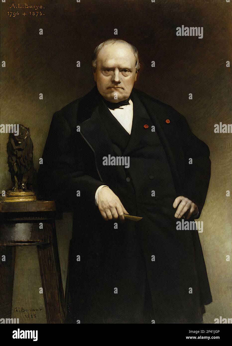 Léon Bonnat - Portrait Antoine Louis Barye avec modèle de cire Lion assis 1885 Banque D'Images