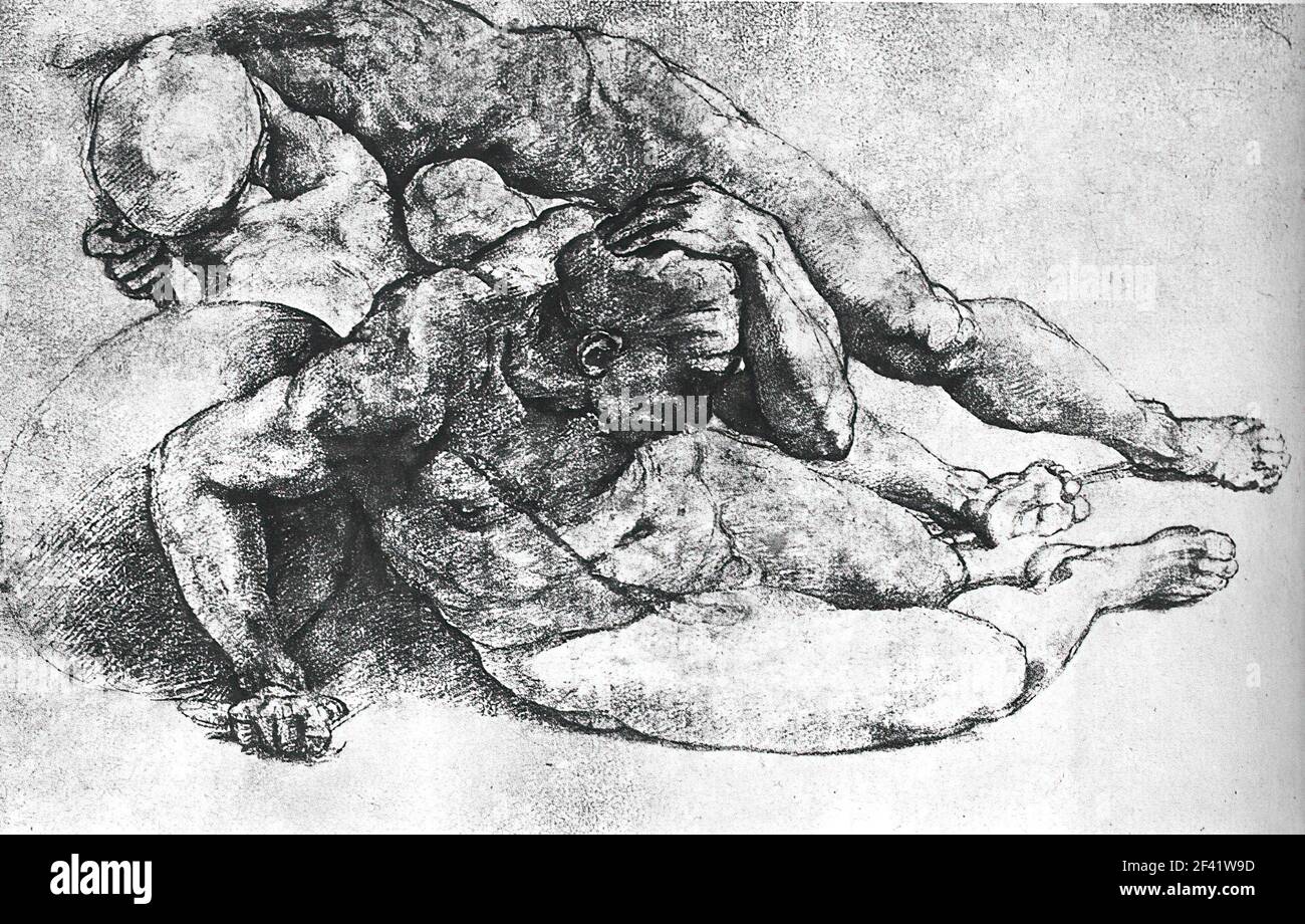 Michelangelo - étudier trois personnages masculins après Raphael Banque D'Images