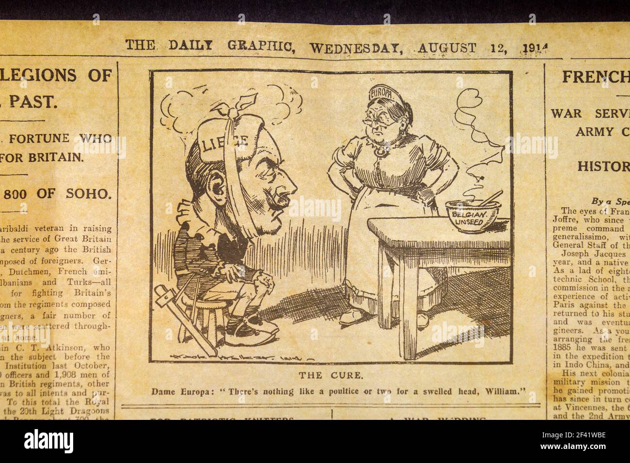 Le dessin animé « The Cure », magazine « The Daily Graphic » Wguerres (12 août 1914), réplique de souvenirs de l'époque de la première Guerre mondiale. Banque D'Images