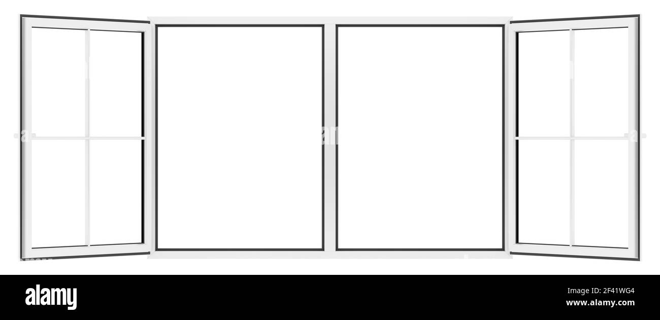 Fenêtre ouverte isolé sur fond blanc. 3d illustration Banque D'Images