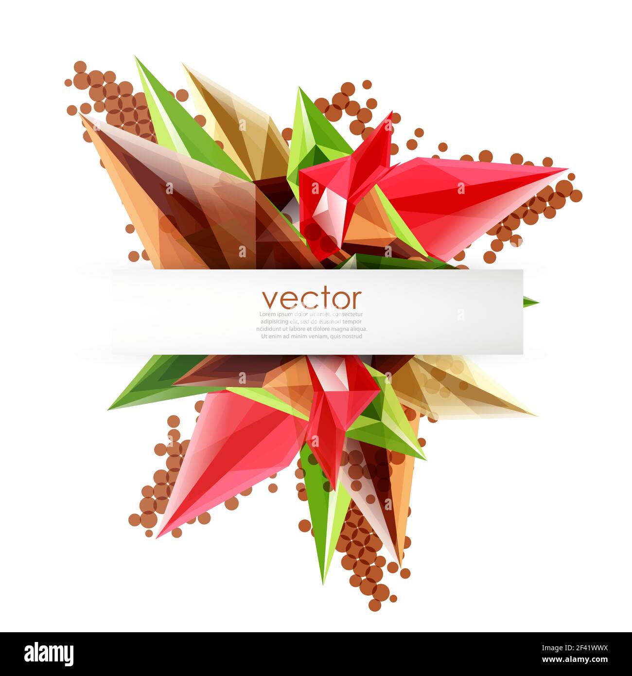 Fond abstrait vectoriel de cristaux en fleurs colorées. Fond abstrait vectoriel de cristaux en fleurs colorées. Verre effet transparent formes triangulaires 3d brillantes Illustration de Vecteur