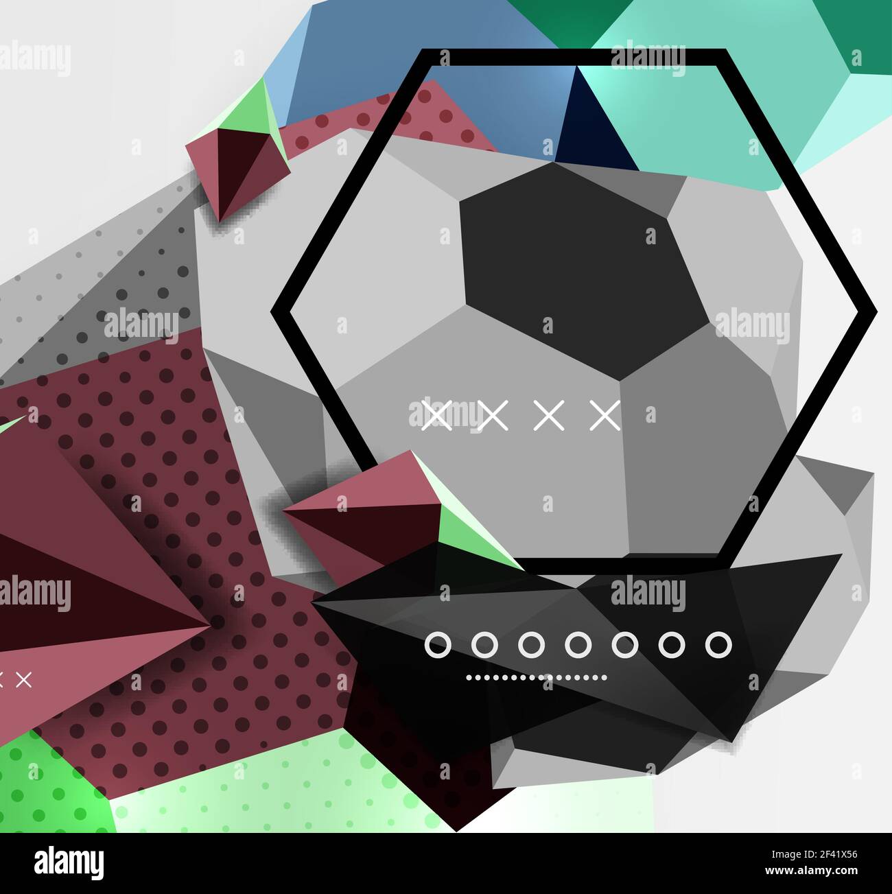 Affiche de composition géométrique 3D couleur. Affiche de composition géométrique 3D couleur. Illustration vectorielle de triangles colorés, pyramides, hexagones et autres formes sur fond gris Illustration de Vecteur