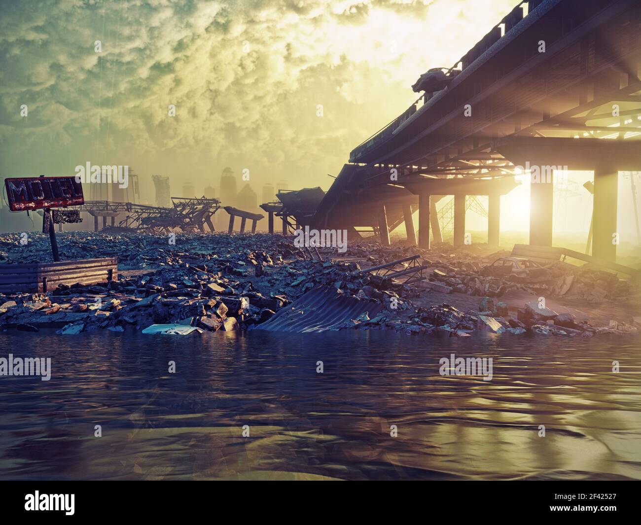 Coucher de soleil apocalypse paysage. concept d'illustration 3d Banque D'Images