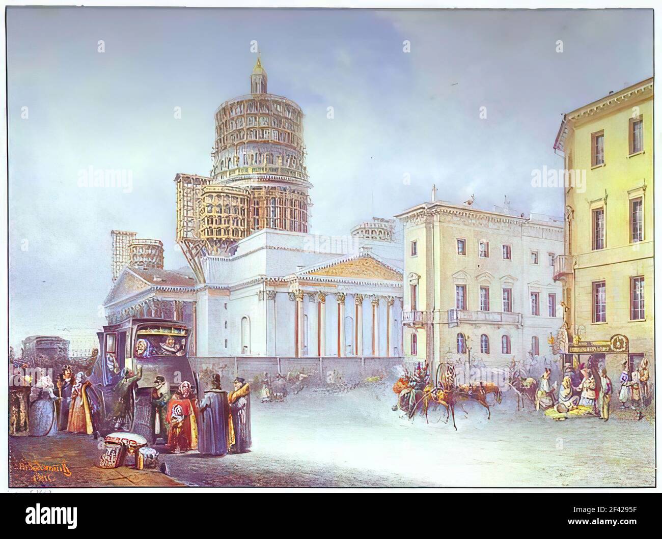 Vasily Sadovnikov - départ d'un Omnibus place St Isaac S. Saint-Pétersbourg 1841 Banque D'Images