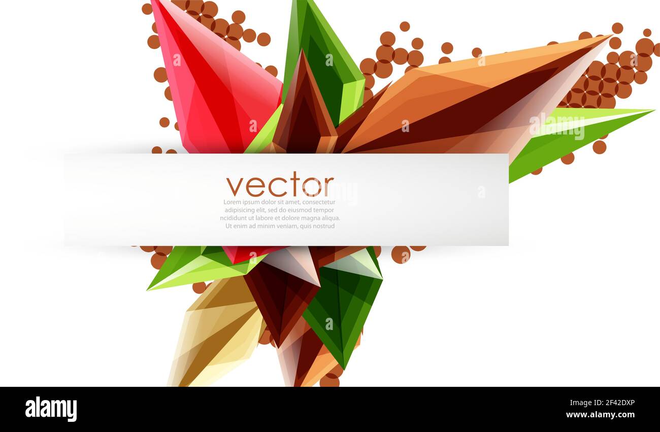 Fond abstrait vectoriel de cristaux en fleurs colorées. Fond abstrait vectoriel de cristaux en fleurs colorées. Verre effet transparent formes triangulaires 3d brillantes Illustration de Vecteur