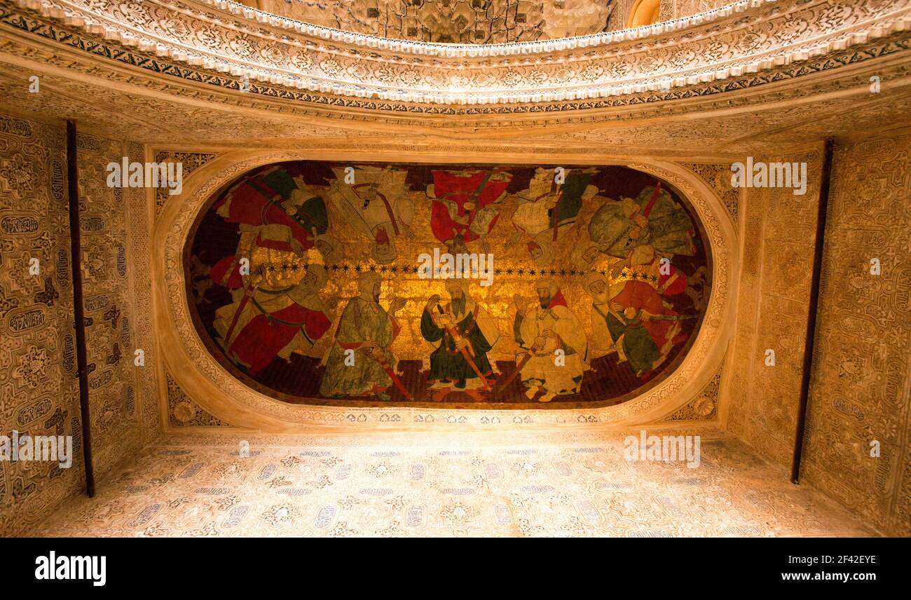 Peinture sur le plafond de la salle des Rois De l'Alhambra Banque D'Images