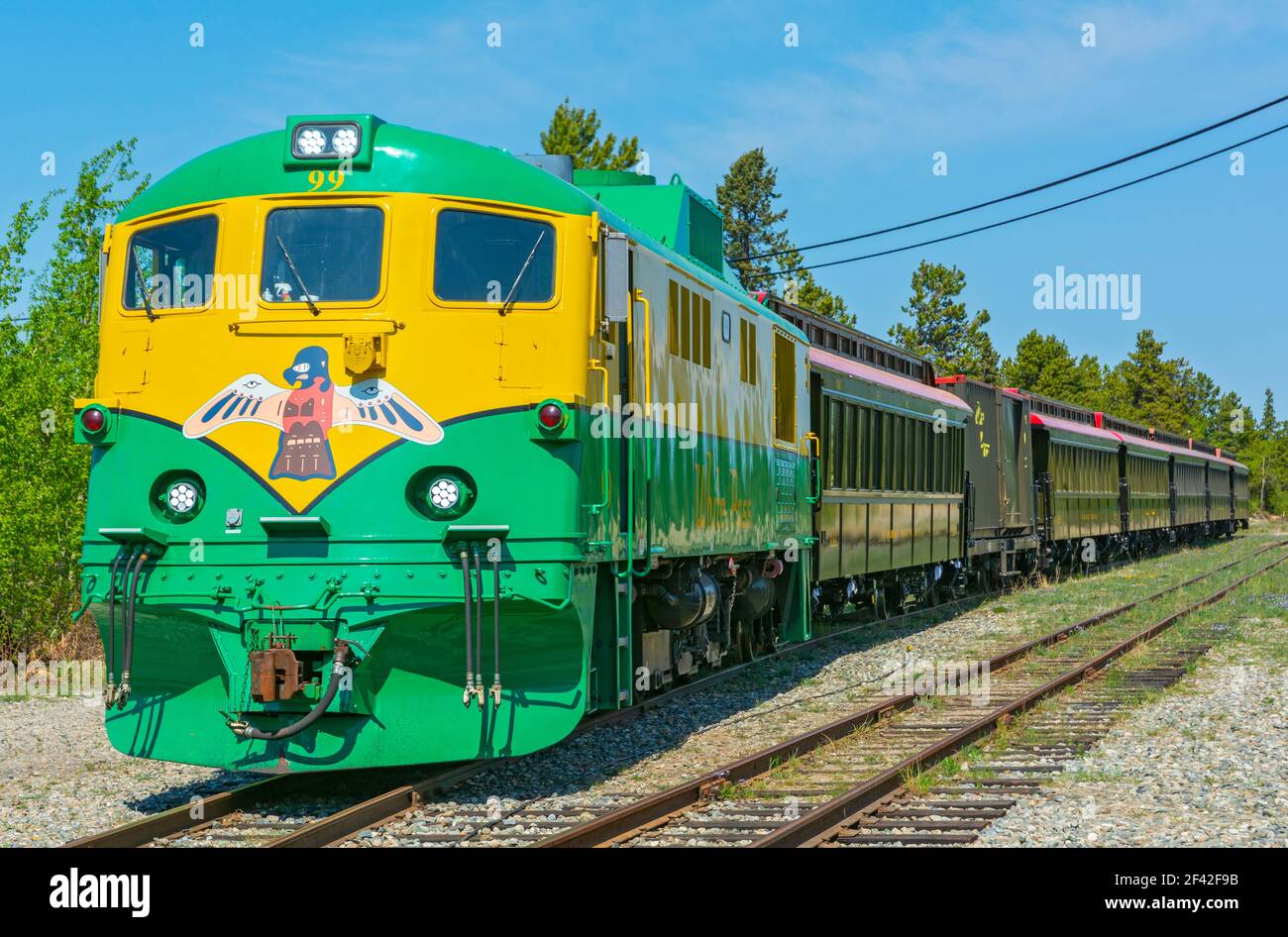 Train touristique Canada, Yukon, Carcross, White Pass et Yukon route dans la cour Banque D'Images
