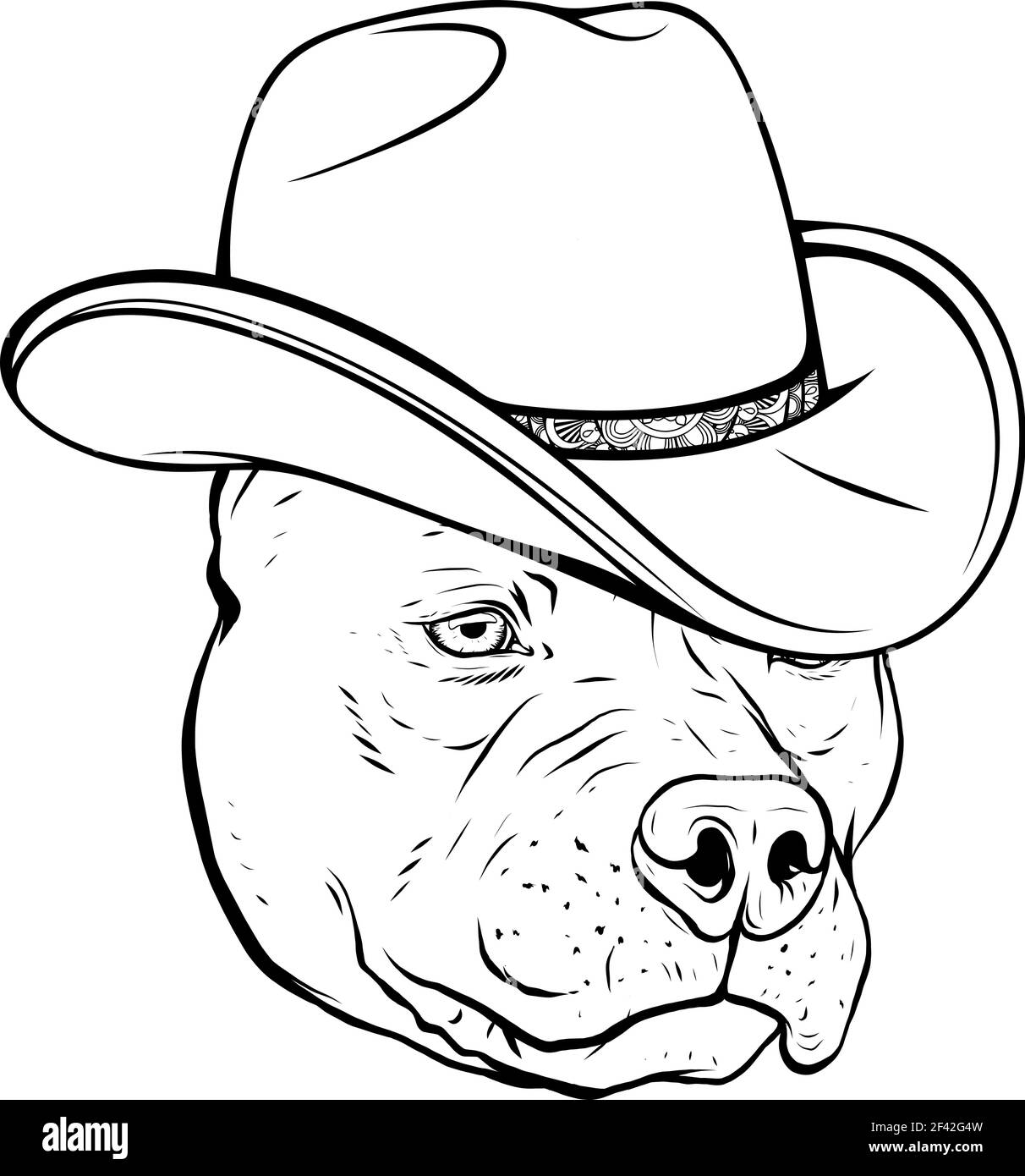 dessinez en noir et blanc de la tête pitbull avec fedora illustration du vecteur hat Illustration de Vecteur