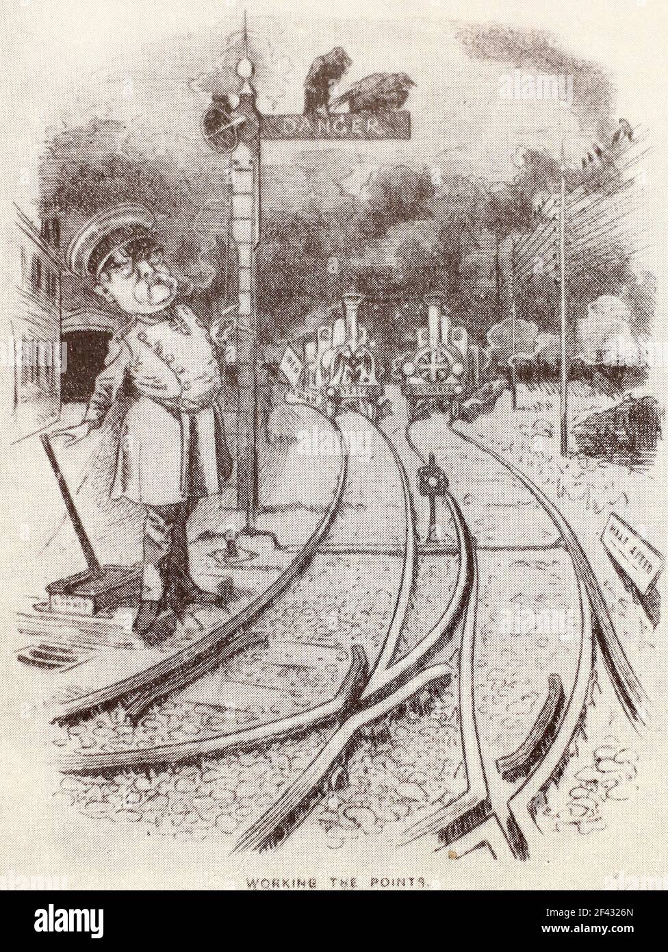 Bismarck est un Switchman. L'Allemagne provoque un conflit entre la Russie et l'Angleterre. Caricature de 1873. Banque D'Images