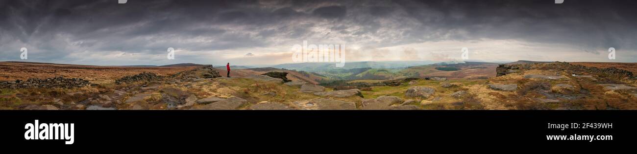 Stanage Edge Panoroma Banque D'Images