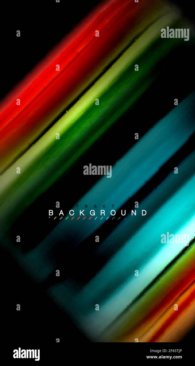 Mélange fluide de couleurs, fond abstrait d'onde vectorielle. Lignes ondulées abstraites rayures colorées de style arc-en-ciel sur fond noir. Illustration artistique vectorielle pour la présentation, le papier peint de l'application, la bannière ou l'affiche Illustration de Vecteur