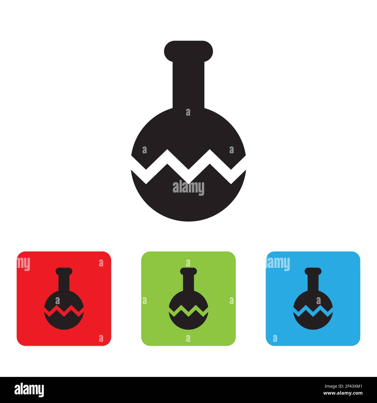 Icône de test de laboratoire chimique de la fiole et du tube à essai fissurés, isolée sur fond blanc. Panneau de verrerie de laboratoire. Vecteur Illustration de Vecteur