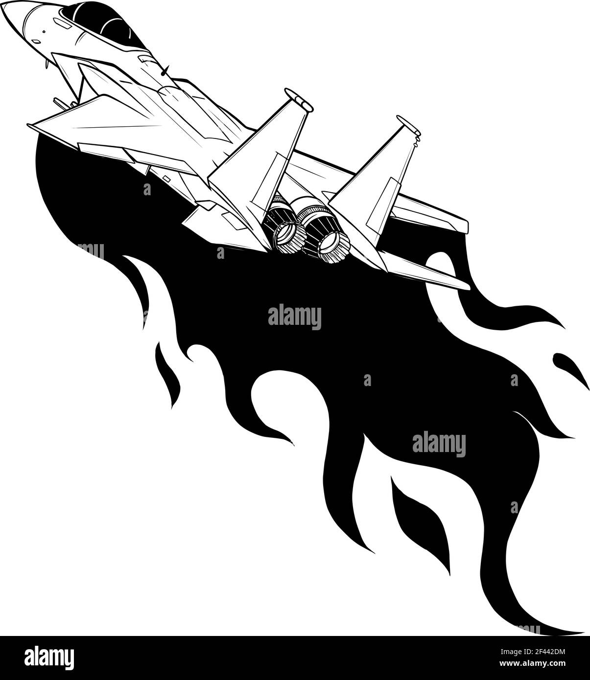 Dessinez en noir et blanc des avions de chasse militaires isolés en arrière-plan. Illustration vectorielle Illustration de Vecteur