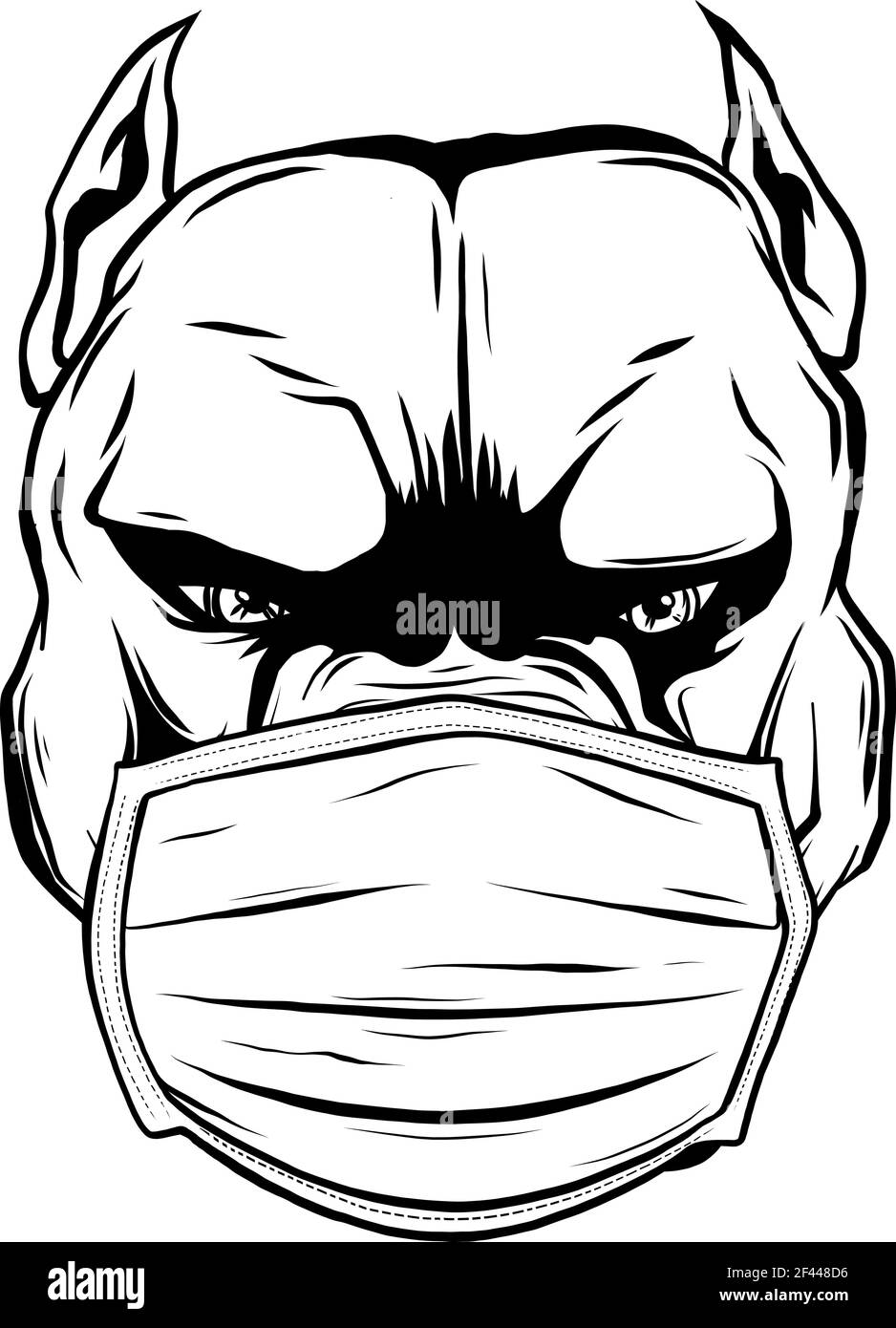 dessinez en noir et blanc de votre chien avec un masque protecteur sur son visage. Illustration de Vecteur
