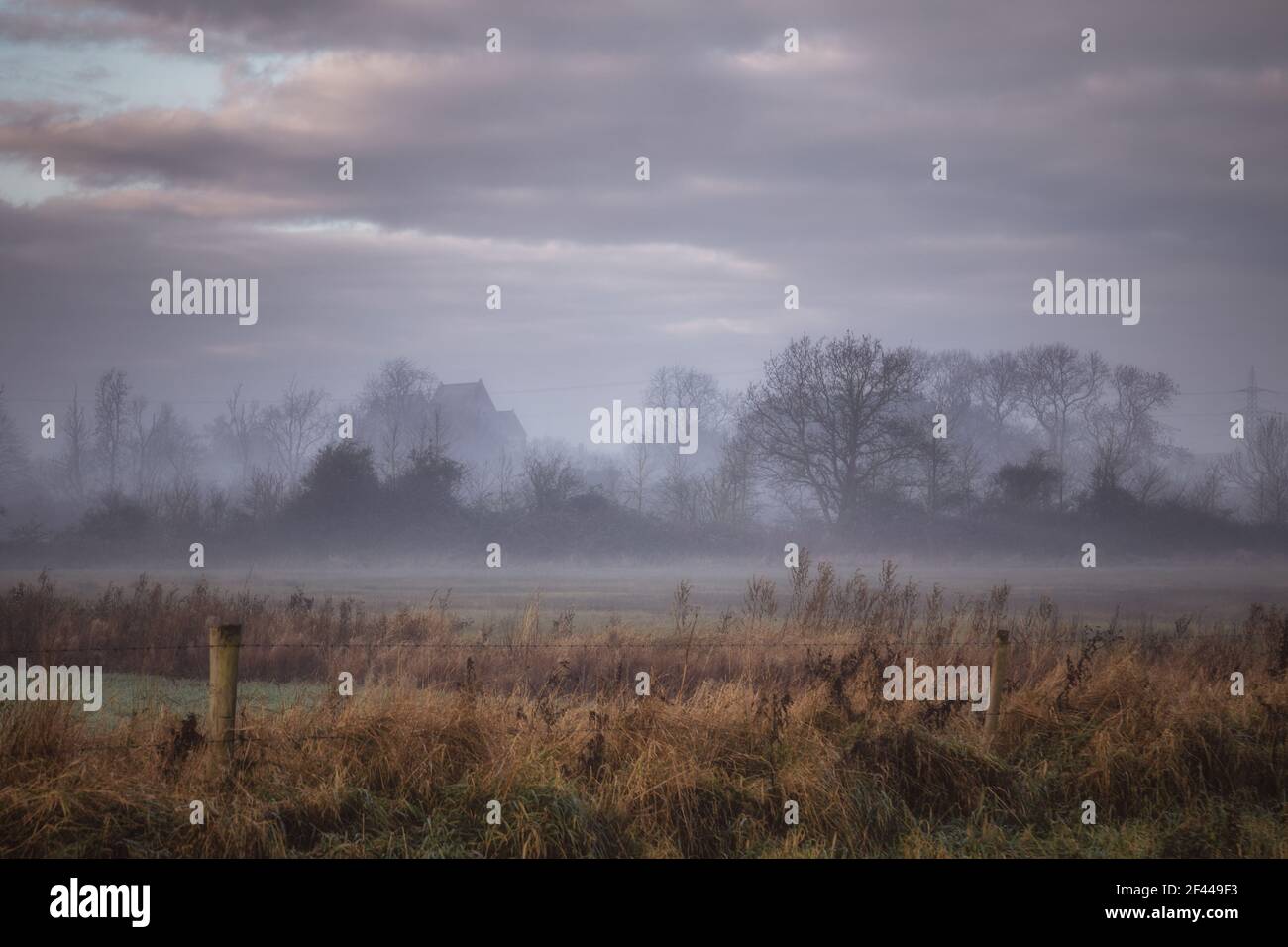 Matin d'automne brumeux dans la campagne du Warwickshire Banque D'Images