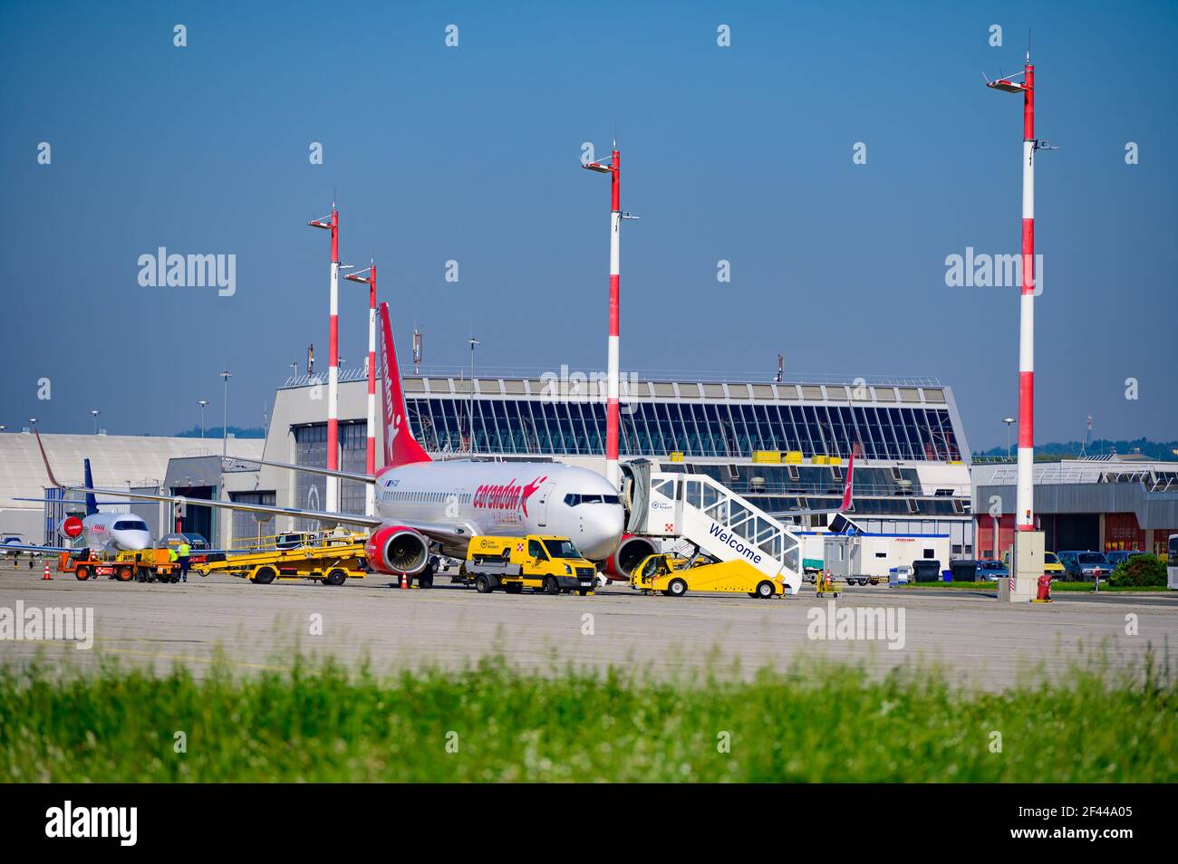 Hoersching, autriche, 08 août 2020, 9h-TJD Corendon Airlines Europe Boeing 737-800 à l'aéroport de linz Banque D'Images