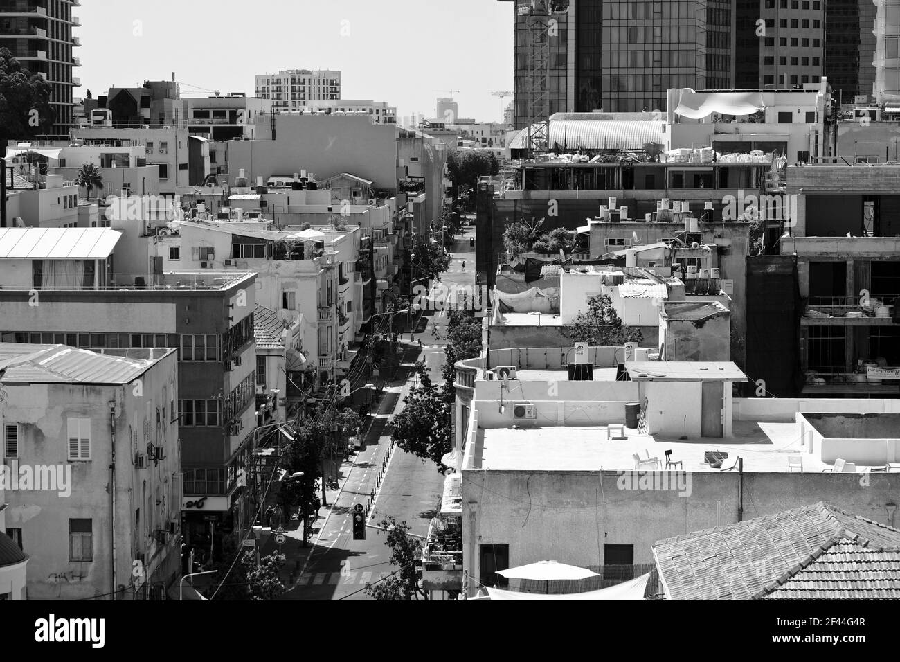 Tel Aviv, Israël, paysage urbain en noir et blanc Banque D'Images