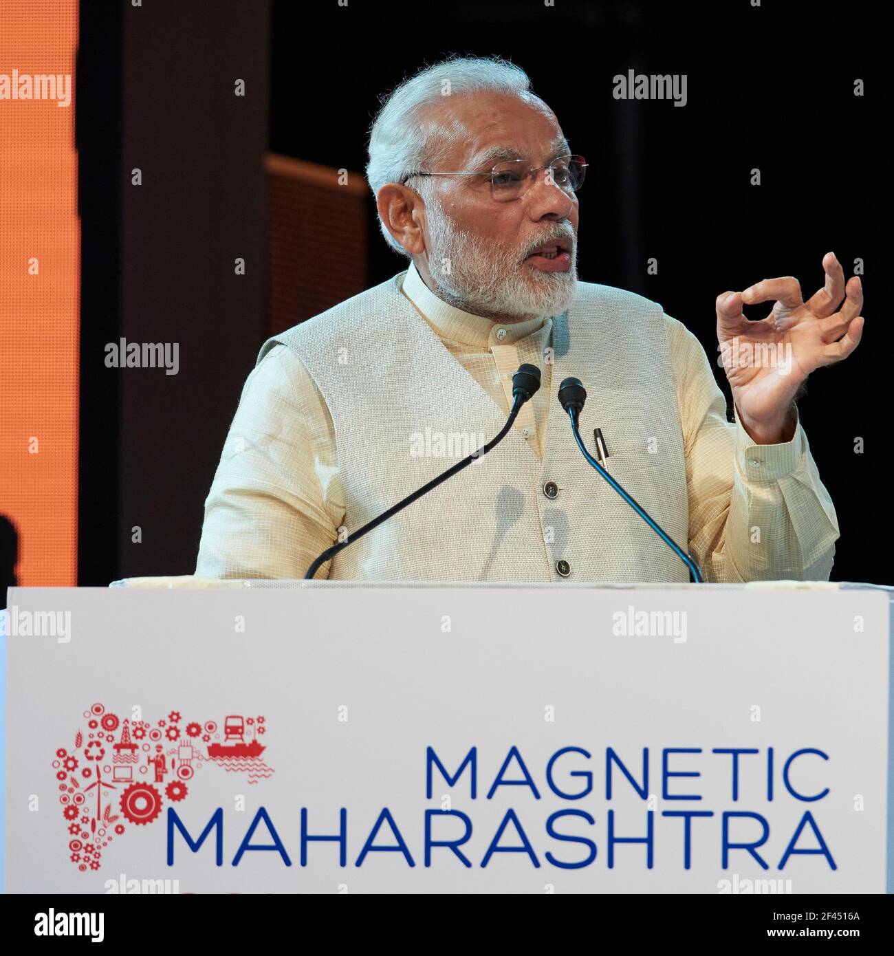 Narendra Modi, politicien indien, Premier ministre de l'Inde, Narendra Damodamardas Modi, 14e Premier ministre de l'Inde, discours, Magnetic Maharashtra, convergence 2018, Global Investors Summit, Inde, Asie Banque D'Images