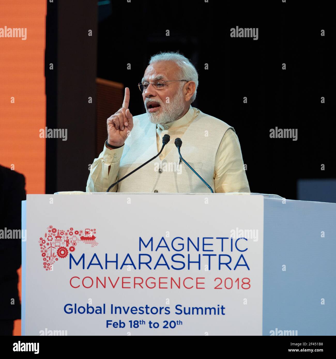Narendra Modi, politicien indien, Premier ministre de l'Inde, Narendra Damodamardas Modi, 14e Premier ministre de l'Inde, discours, Magnetic Maharashtra, convergence 2018, Global Investors Summit, Inde, Asie Banque D'Images