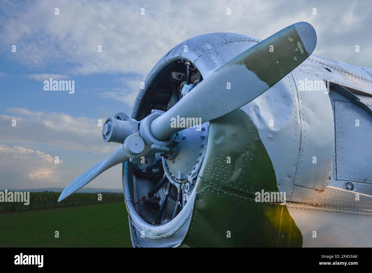 Un moteur et une hélice d'une ancienne Seconde Guerre mondiale avion exposé à l'extérieur Banque D'Images