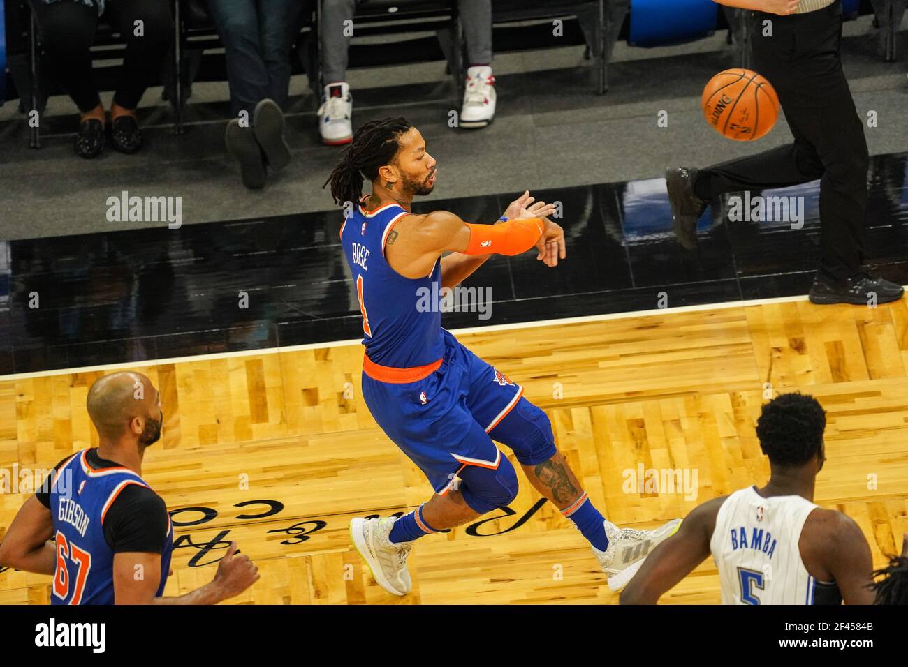 Orlando, Floride, États-Unis, 17 février 2021, New York Knicks face à Orlando Magic au Amway Centre (photo : Marty Jean-Louis) Banque D'Images