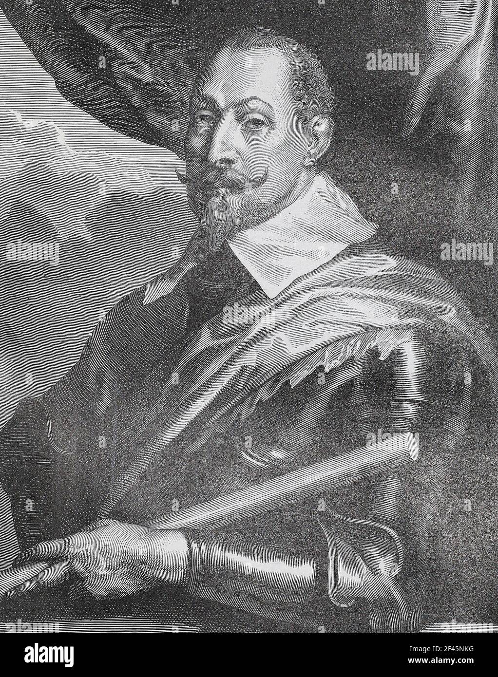 Gustavus Adolphus de Suède. Gravure médiévale. Gustavus Adolphus (1594 – 1632), également connu en anglais sous le nom de Gustav II Adolf ou Gustav II Adolph, a été le roi de Suède de 1611 à 1632, et est reconnu pour la montée de la Suède en tant que grande puissance européenne. Pendant son règne, la Suède est devenue l'une des principales forces militaires en Europe pendant la guerre de trente ans, contribuant à déterminer l'équilibre politique et religieux du pouvoir en Europe. Il a été officiellement et posthume donné le nom de Gustavus Adolphus le Grand par le Riksdag des Estates en 1634. Banque D'Images