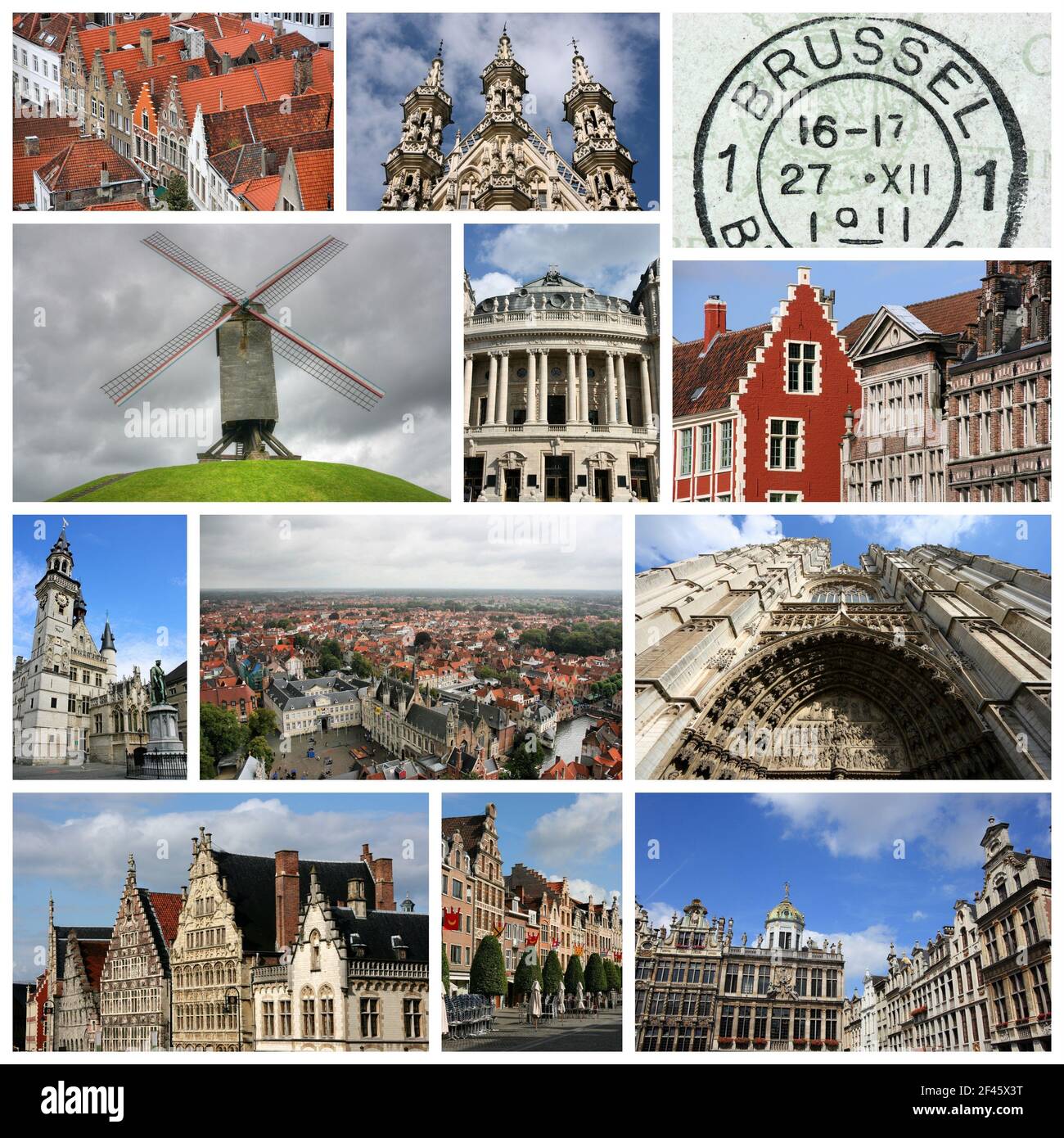 Belgique Voyage collage de photos - collection d'images avec Bruxelles, Anvers, Bruges, Aalst et Louvain. Banque D'Images