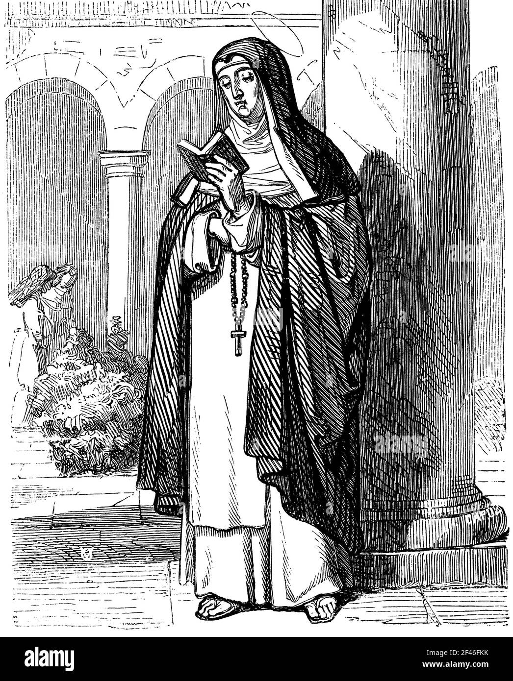Santa Inés de Montepulciano (1268-1317), abadesa de la orden de Santo Domingo de Guzmán. Grabado de 1852. Banque D'Images