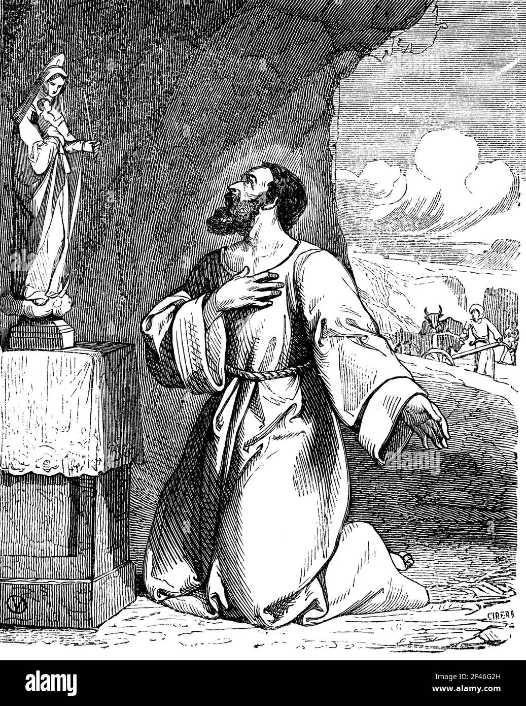 Domingo García, conocido como Santo Domingo de la Calzada (1019-1109), religioso español y uno de los mayores impulsores del Camino de Santiago. Grabado de 1852. Banque D'Images