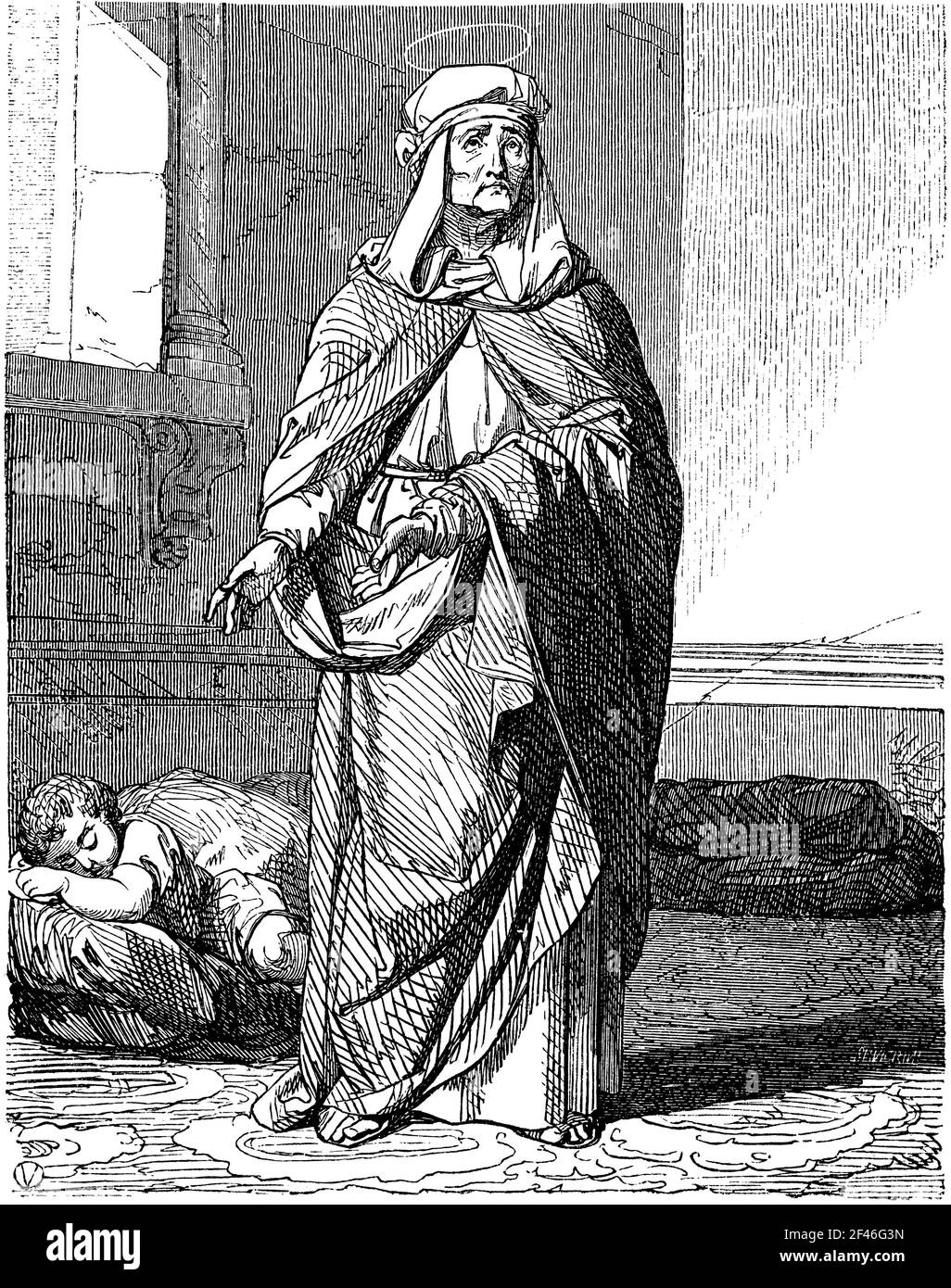 Santa Mónica de Hipona (332-387), y su hijo San Agustín de Hipona (354-430). Grabado de 1852. Banque D'Images