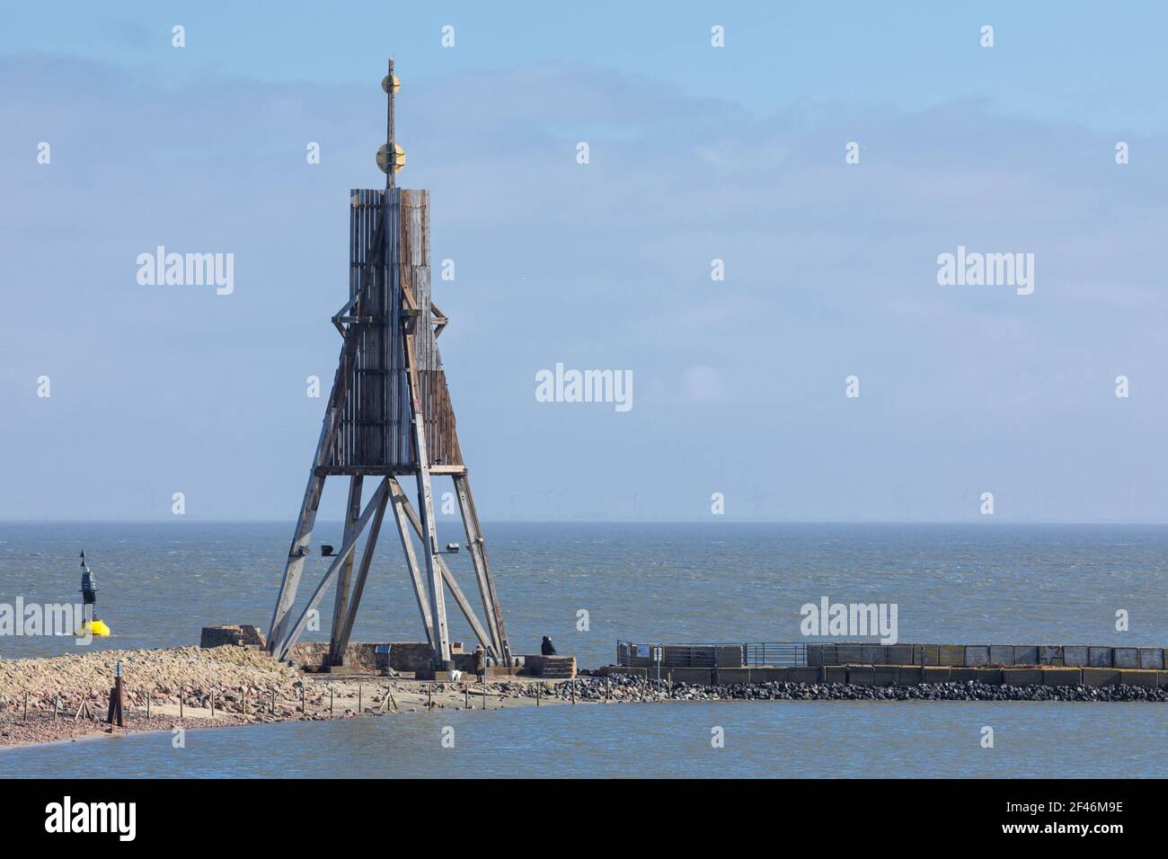 Kugelbake ou ball Beacon, point de repère de la ville de Cuxhaven sur l'estuaire de l'Elbe, Banque D'Images