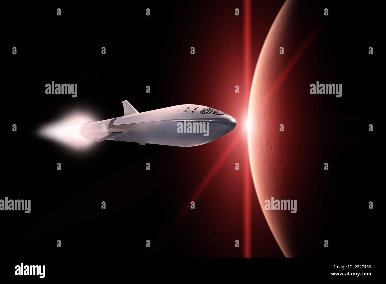 Départ d'un Starship sur une mission en arrière-plan de la planète Mars. Éléments de cette image fournis par la NASA. Banque D'Images Départ d'un Starship sur une mission en arrière-plan de la planète Mars. Éléments de cette image fournis par la NASA. Banque D'Images