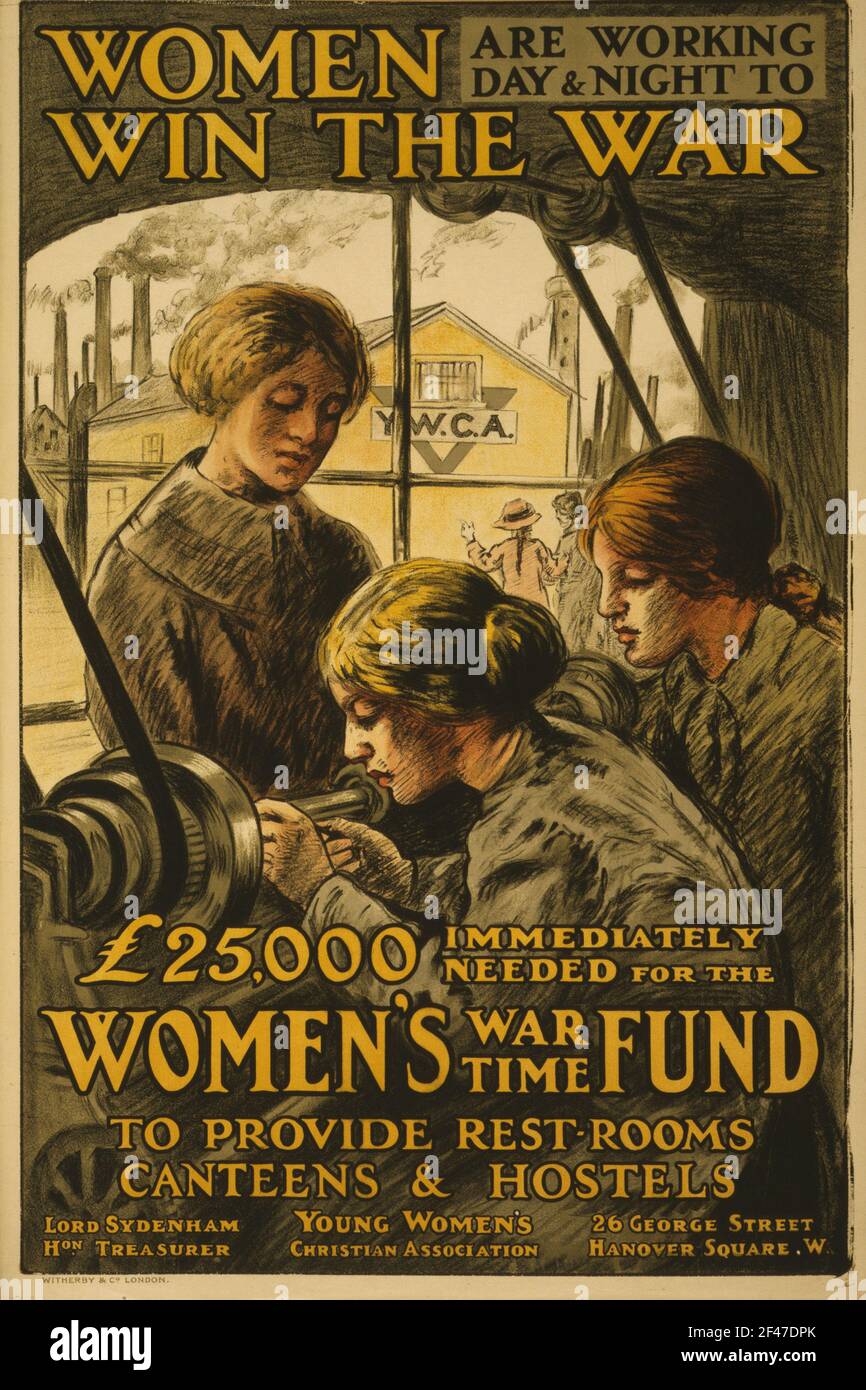 Une première affiche de recrutement de la guerre mondiale pour femme travaillant dans industrie Banque D'Images