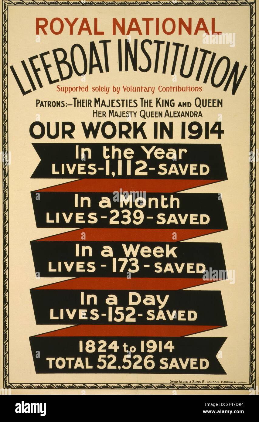 Une affiche de 1914 annonçant le travail du Royal National Centre de sauvetage (RNLI) Banque D'Images