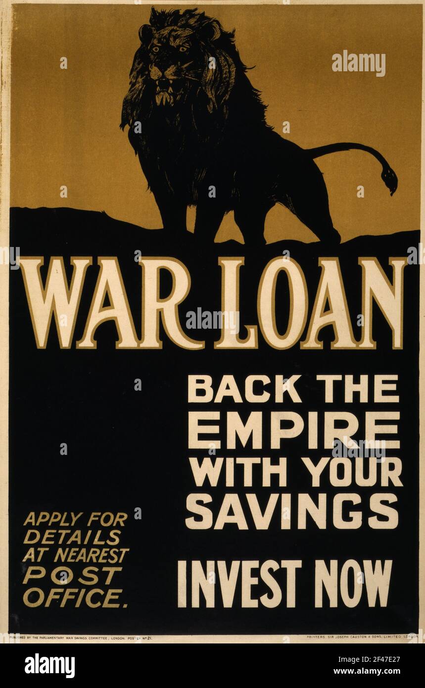 Une première affiche de guerre mondiale pour les prêts et les investissements de guerre Banque D'Images