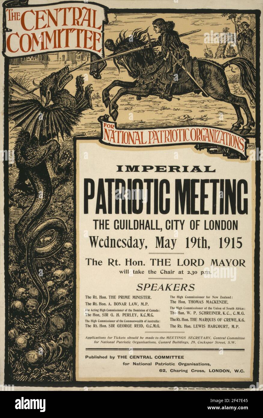 Une affiche de 1915 pour le Comité central du National Organisations patriotiques Banque D'Images