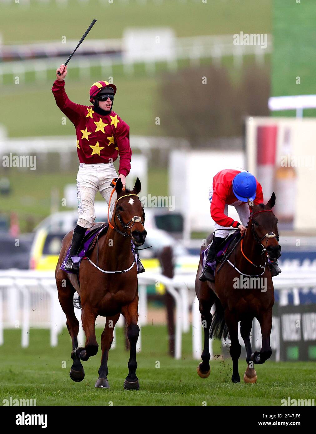 Jack Kennedy (à gauche) célèbre au-dessus de Minella Indo après avoir remporté la coupe d'or WellChild Cheltenham Chase pendant le quatrième jour du Cheltenham Festival à l'hippodrome de Cheltenham. Date de la photo : vendredi 19 mars 2021. Banque D'Images Jack Kennedy (à gauche) célèbre au-dessus de Minella Indo après avoir remporté la coupe d'or WellChild Cheltenham Chase pendant le quatrième jour du Cheltenham Festival à l'hippodrome de Cheltenham. Date de la photo : vendredi 19 mars 2021. Banque D'Images