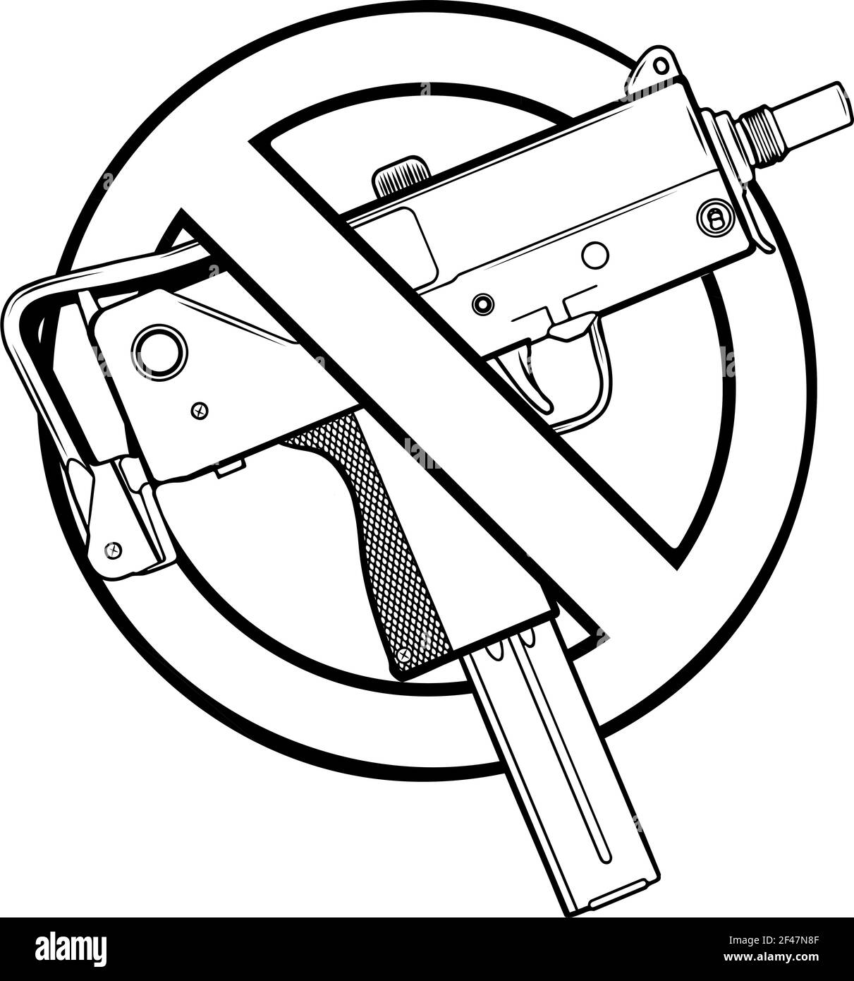 dessinez en noir et blanc de l'illustration vectorielle sans fusils ou armes à feu autorisées Illustration de Vecteur