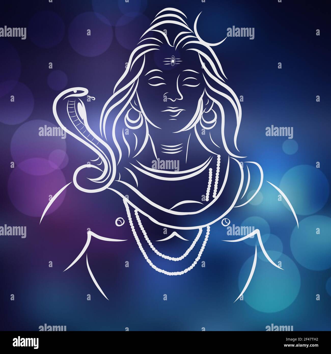 Une illustration de lord Shiva isolé sur fond bleu bokeh Banque D'Images