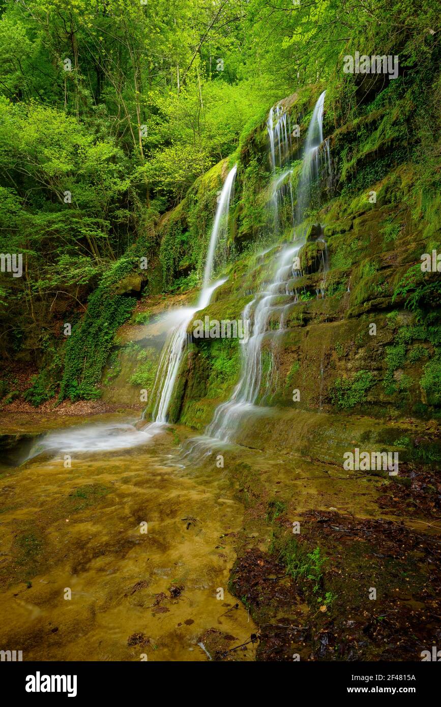 Sallent del Grau Cascade, à proximité du chemin historique entre Vic et Olot (Garrotxa, Catalogne, Espagne) Banque D'Images